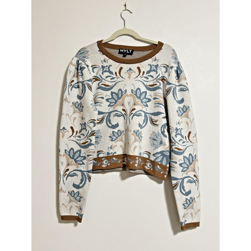 Anthropologie NVLT Floral Brocade Crew Neck Jacquard Sweater LARGE